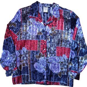 True Vintage Women's Blouse 14P 1990's Allison Daley Petites Shiny Padded Granny